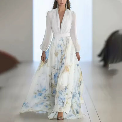 Dames Maxi Jurk | V-Hals & Bloemenprint
