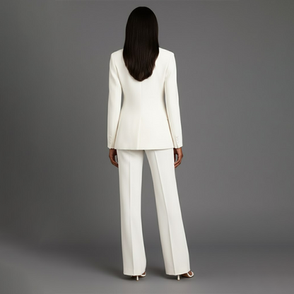 Isabella Women's Two-Piece Suit Set – Fitted Jacket and Wide Trousers