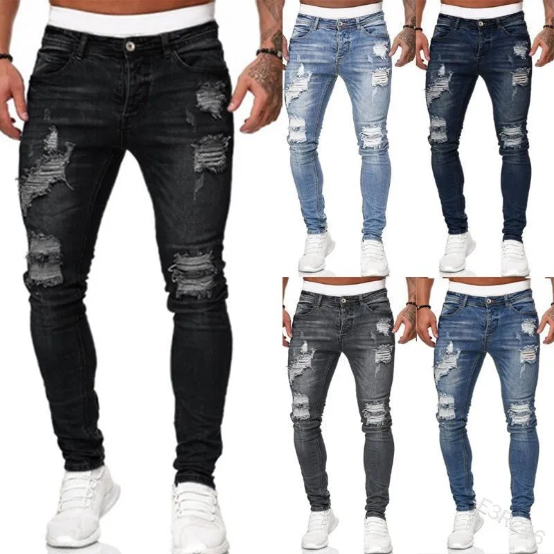 Heren Skinny Spijkerbroek Gescheurd | Vintage Streetstijl