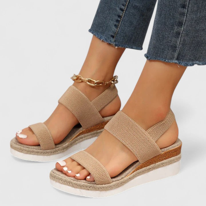 Dames Platform Sandalen | Comfort Stretch Band & Zomerstijl-Schoenen – Dames – Sandalen – Platform Sandalen-Myna Mode-Bruin-US 5 - UK 3-Myna Mode