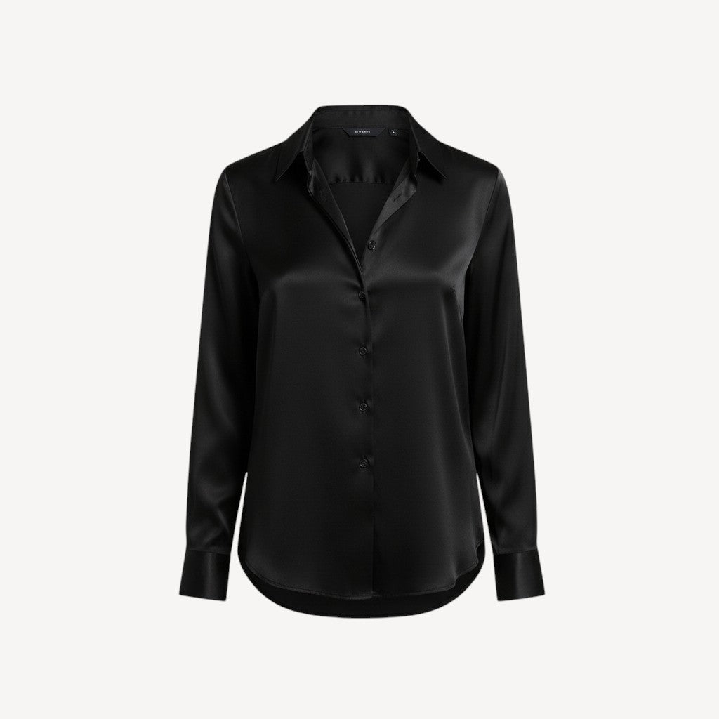 Davies – Dames Satijnen Blouse met Lange Mouwen en Knoopsluiting