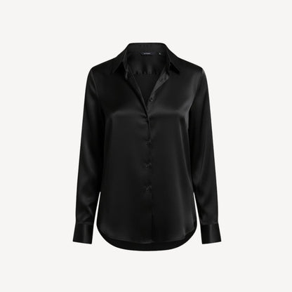 Davies – Dames Satijnen Blouse met Lange Mouwen en Knoopsluiting