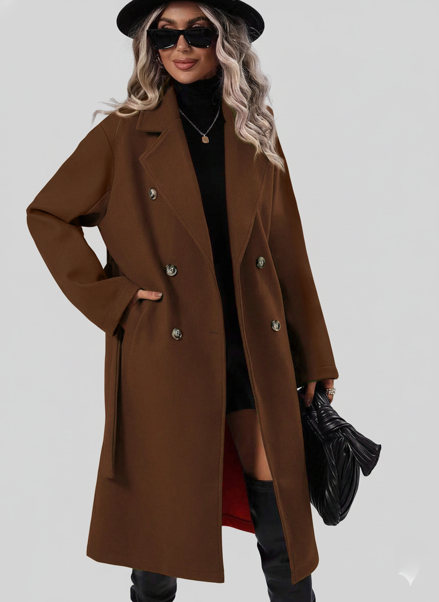 Sienna A-Lijn Trenchcoat – Dubbelrijige Jas met Ceintuur-Dameskleding > Jassen > Trenchcoats-Myna Mode-Bruin-S-Myna Mode