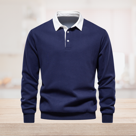 Elegant Heren Polo Shirt met Lange Mouwen en Klassieke Kraag