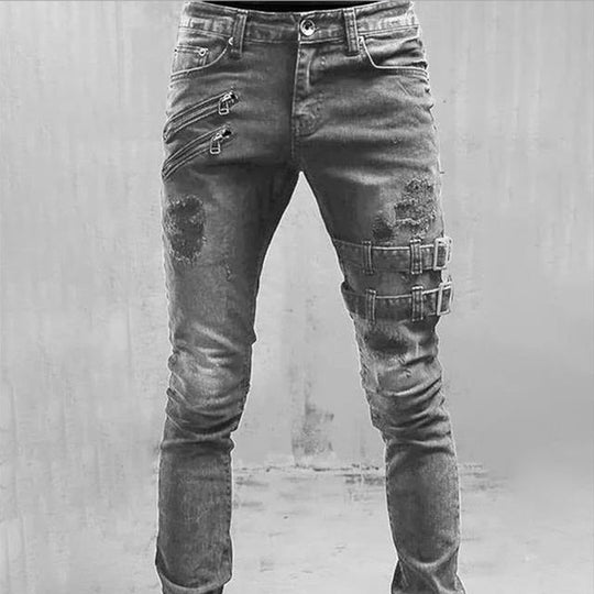 Heren Jeans met Gespbanden en Ritsdetails