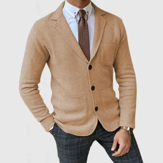 Heren gebreide blazer – Slim fit vest met knopen en reverskraag