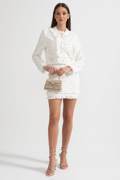 Elegant Tweedelig Ensemble met Parelversieringen – Wit