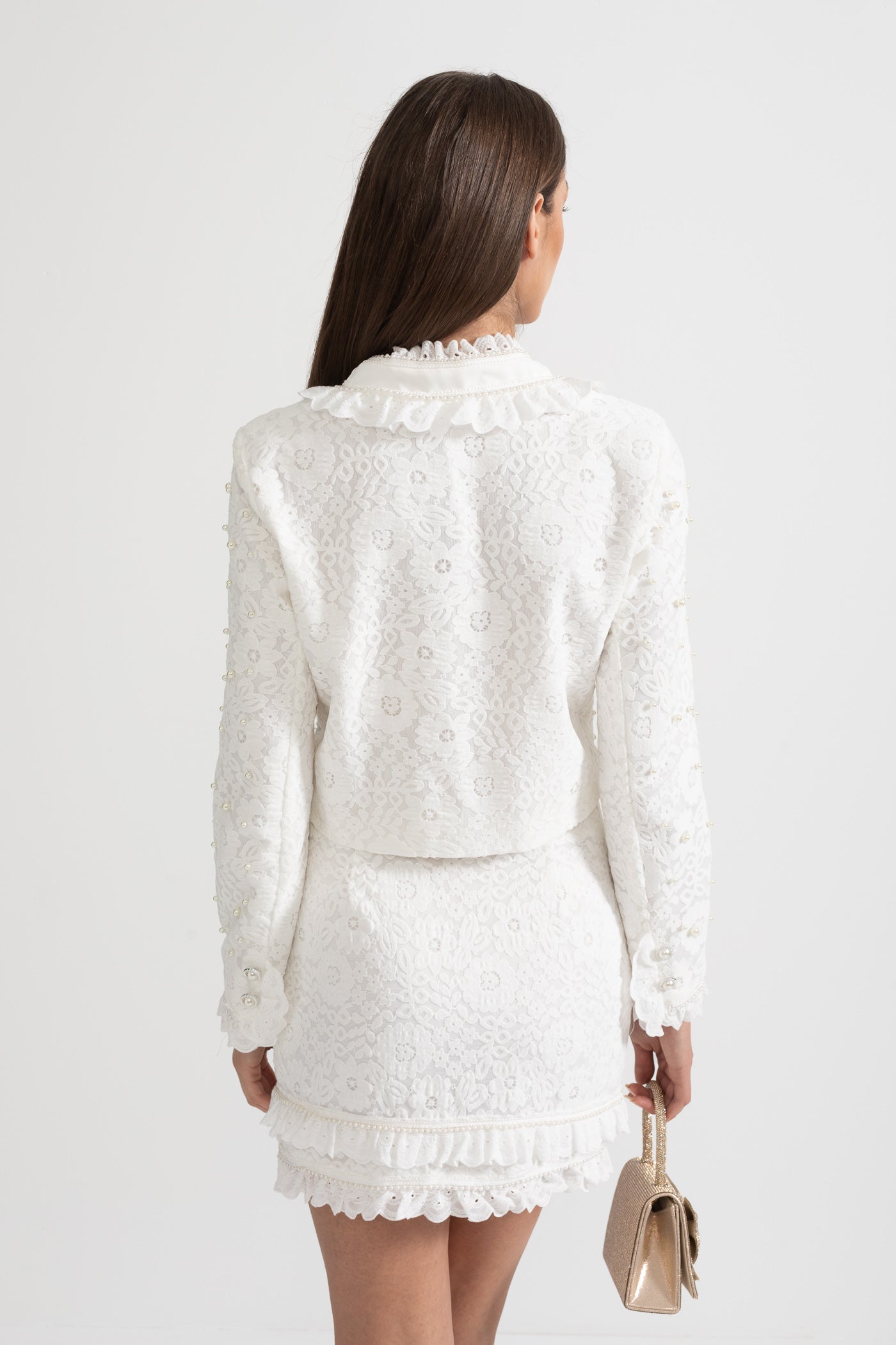 Elegant Tweedelig Ensemble met Parelversieringen – Wit