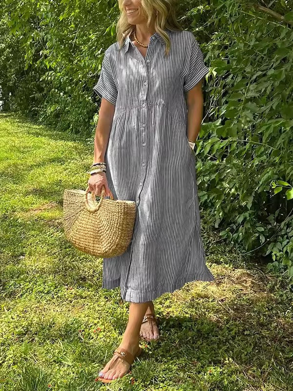 Dames Midi Jurk | Strepen & Knopen