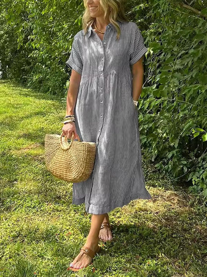 Dames Midi Jurk | Strepen & Knopen