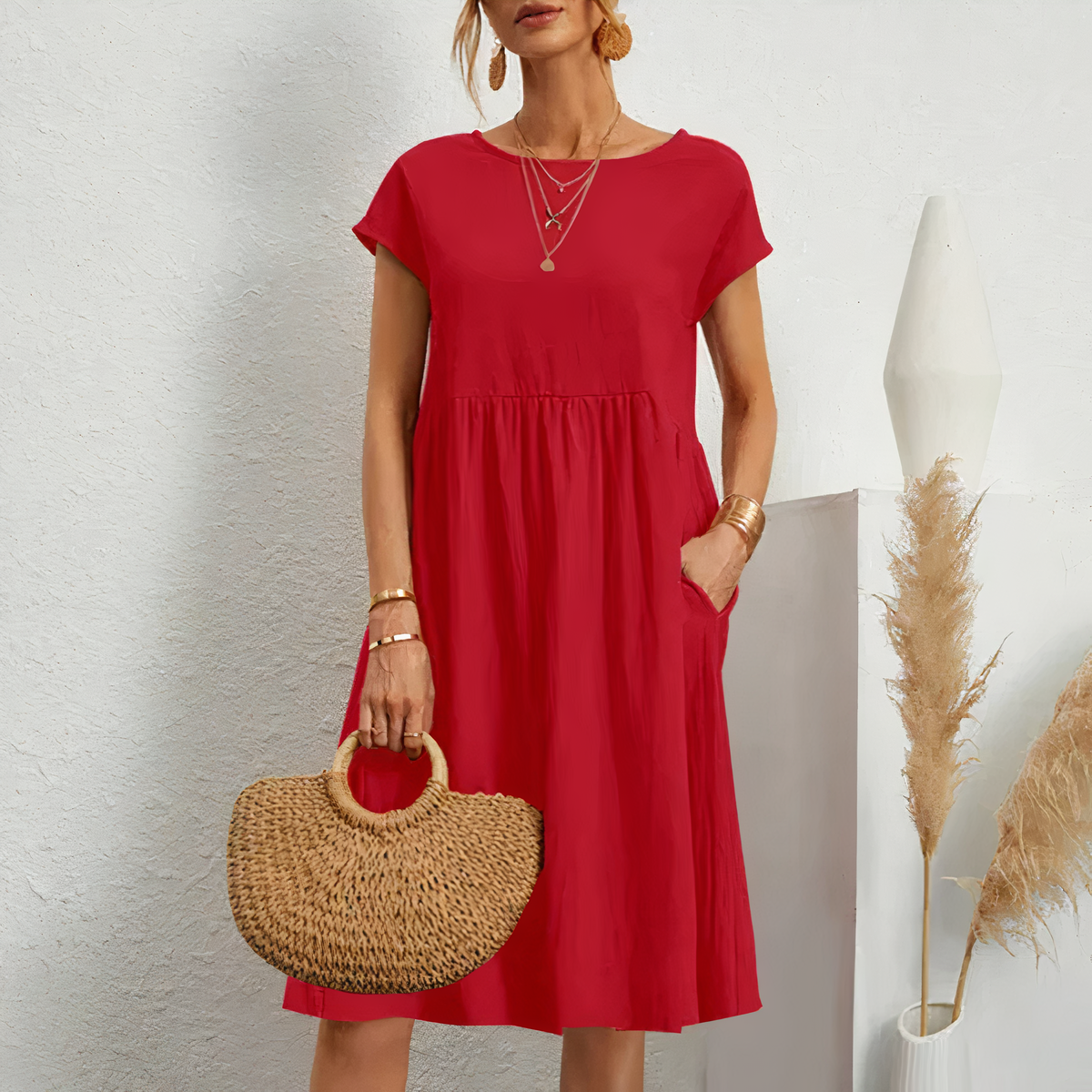 Knee-Length Summer Dress with Pockets for Women – Iren