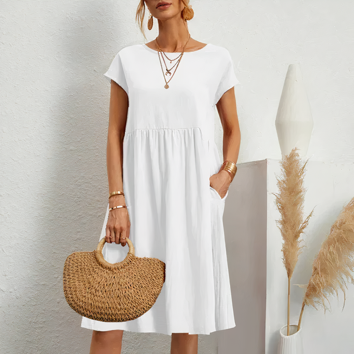 Knee-Length Summer Dress with Pockets for Women – Iren