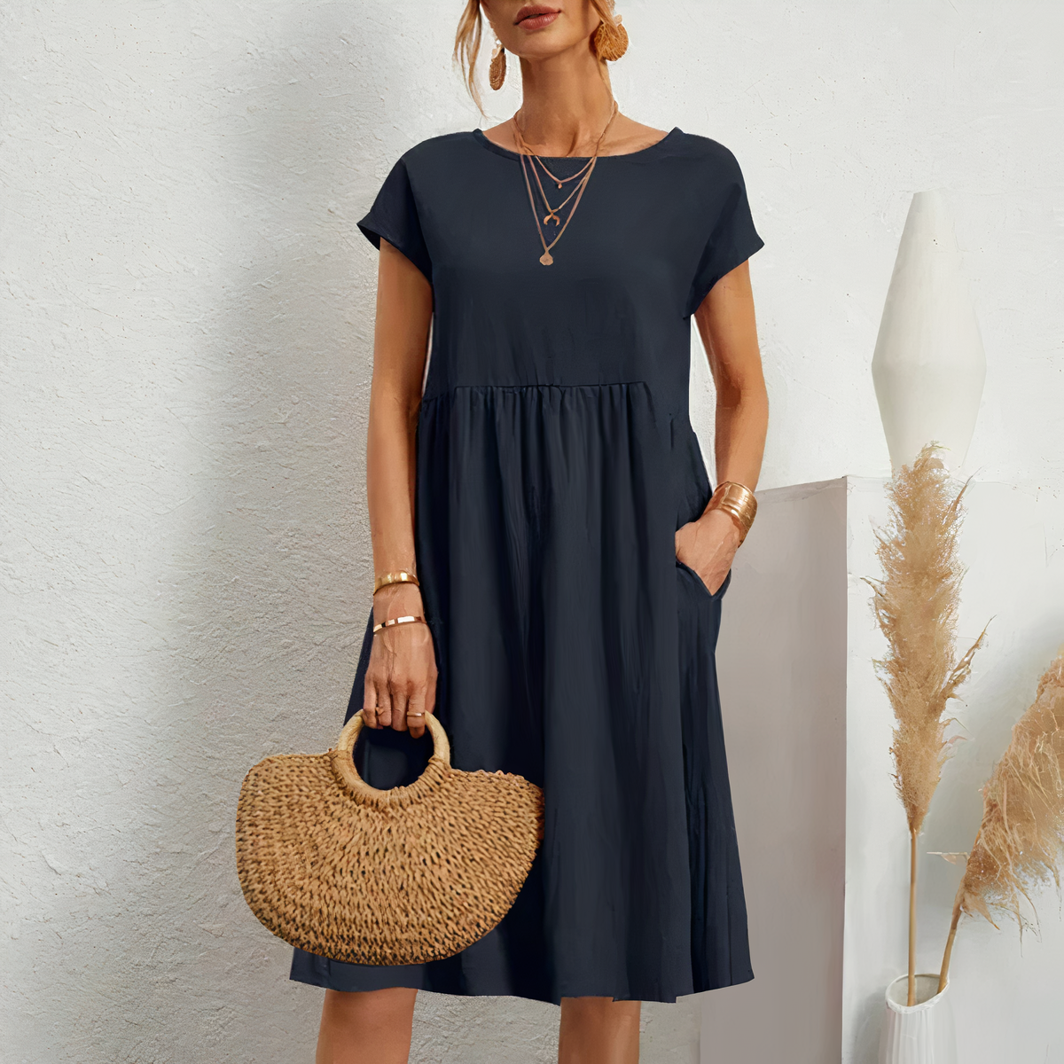 Knee-Length Summer Dress with Pockets for Women – Iren