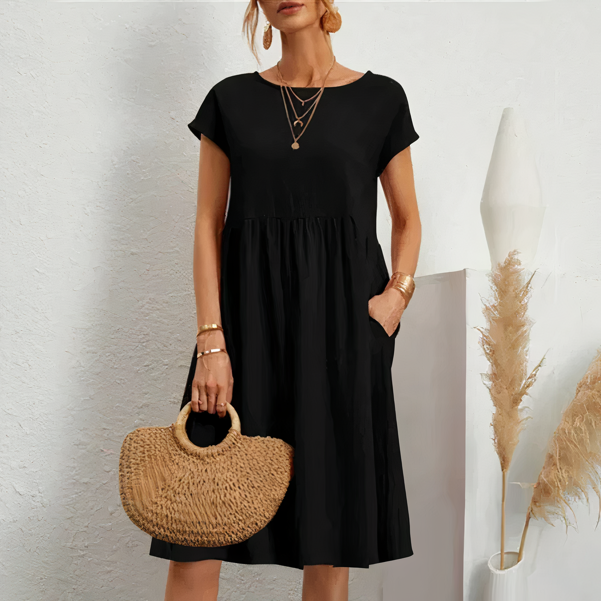 Knee-Length Summer Dress with Pockets for Women – Iren