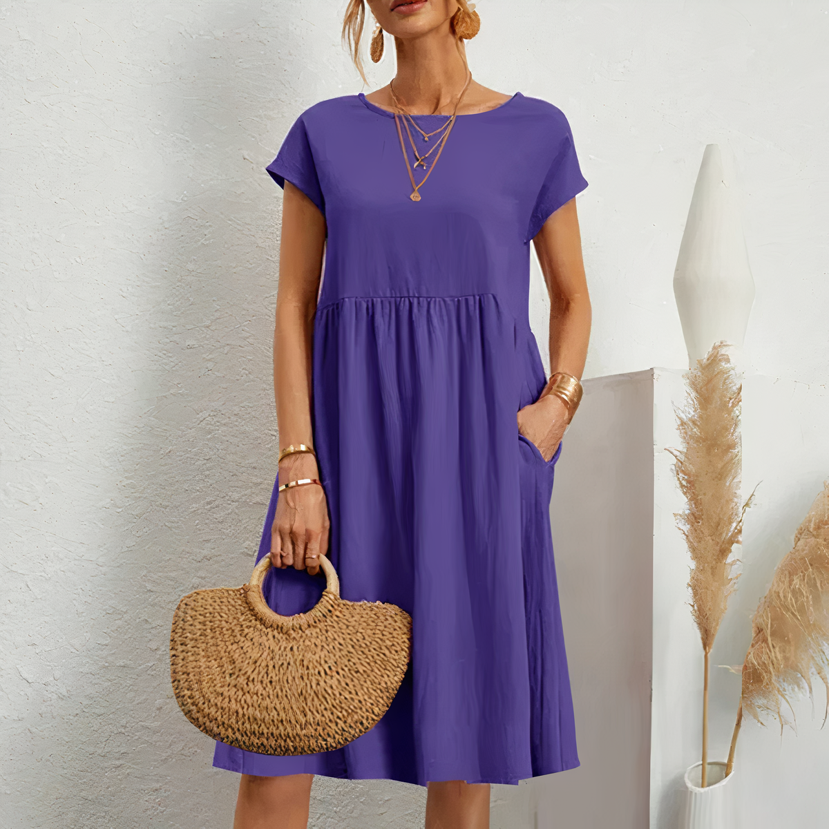 Knee-Length Summer Dress with Pockets for Women – Iren