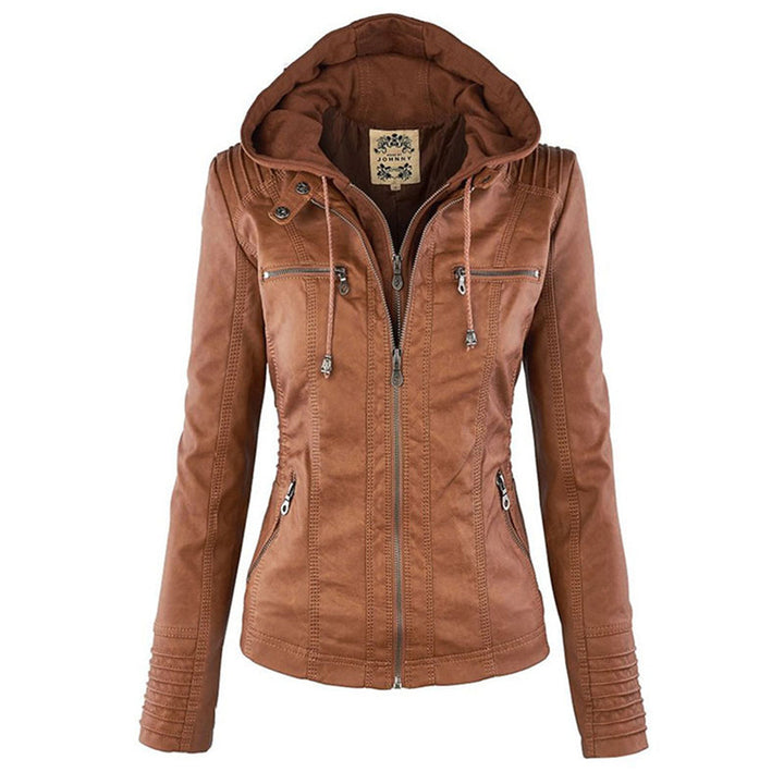 Waterproof Women's Leather Jacket with Removable Hood – Genuine Leather & Windproof