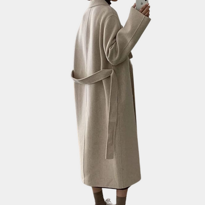 Long Oversized Women's Wool Coat – Double Breasted with Belt
