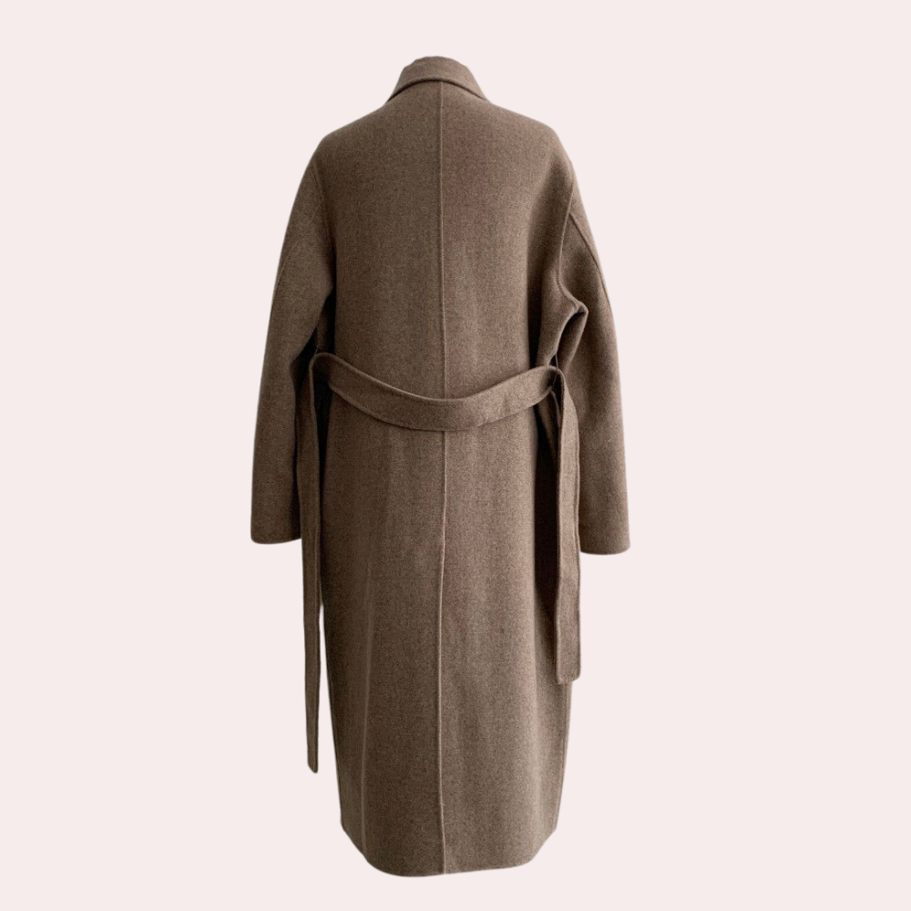 Long Oversized Women's Wool Coat – Double Breasted with Belt