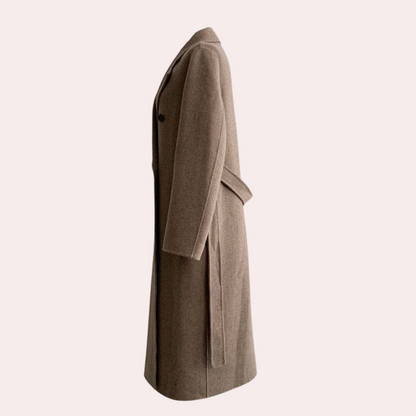 Long Oversized Women's Wool Coat – Double Breasted with Belt