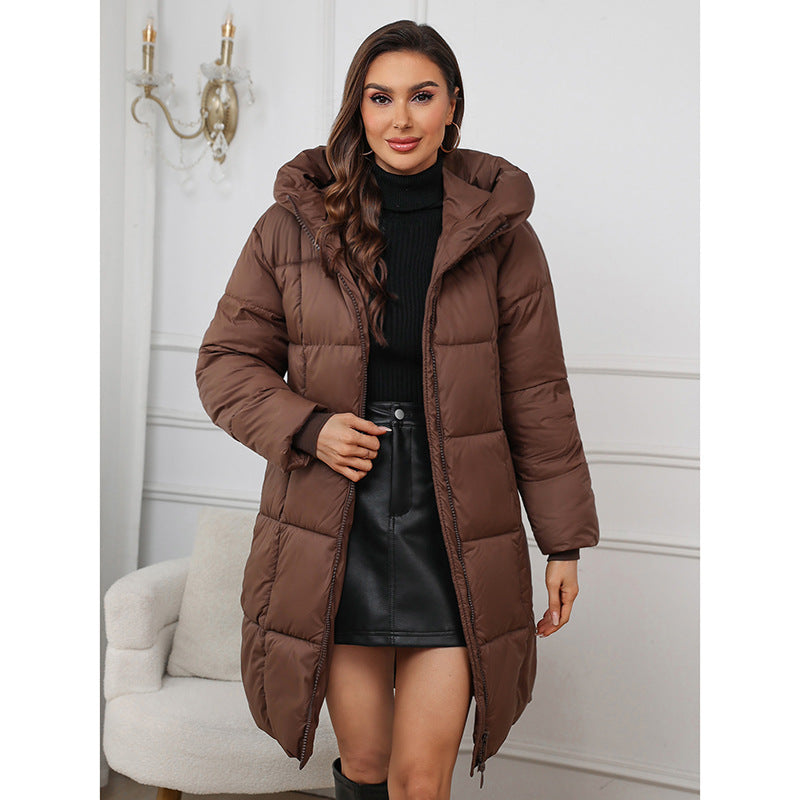 Davies – Women's Long Quilted Puff Coat with Hood (Down to Mid-Thigh)