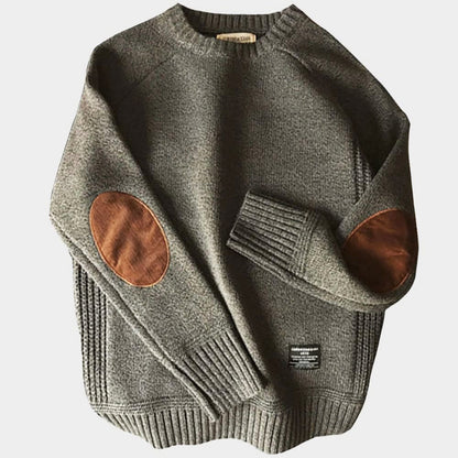 Heren Trui met Ronde Hals en Elleboogstukken – Comfortabele Casual Sweater voor Herfst en Winter