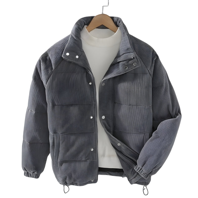 Heren Corduroy Puffer Jas met Hoge Kraag-Heren > Jassen & Jacks > Winterjassen > Puffer Jassen-Myna Mode-Grau-S-Myna Mode