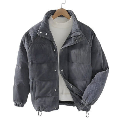 Heren Corduroy Puffer Jas met Hoge Kraag-Heren > Jassen & Jacks > Winterjassen > Puffer Jassen-Myna Mode-Grau-S-Myna Mode