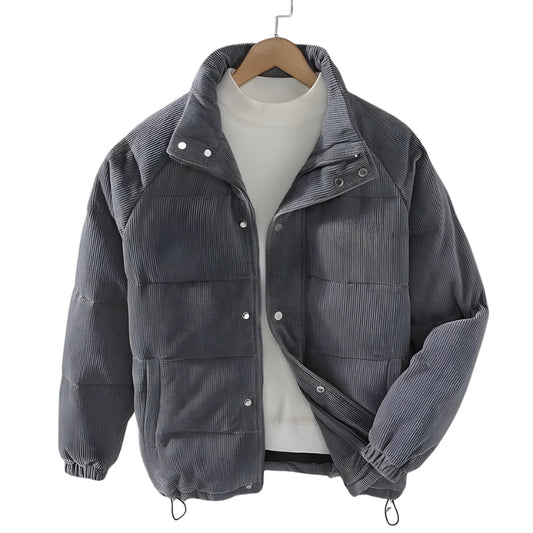 Heren Corduroy Puffer Jas met Hoge Kraag