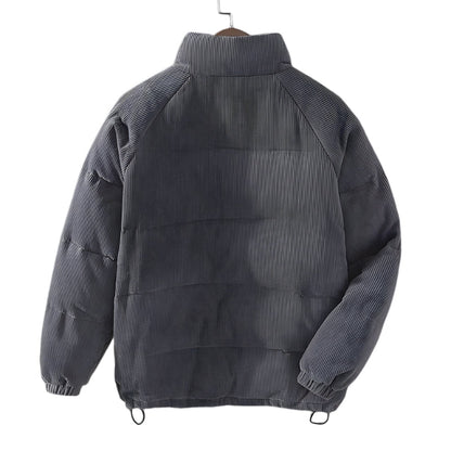 Heren Corduroy Puffer Jas met Hoge Kraag-Heren > Jassen & Jacks > Winterjassen > Puffer Jassen-Myna Mode-Beige-S-Myna Mode