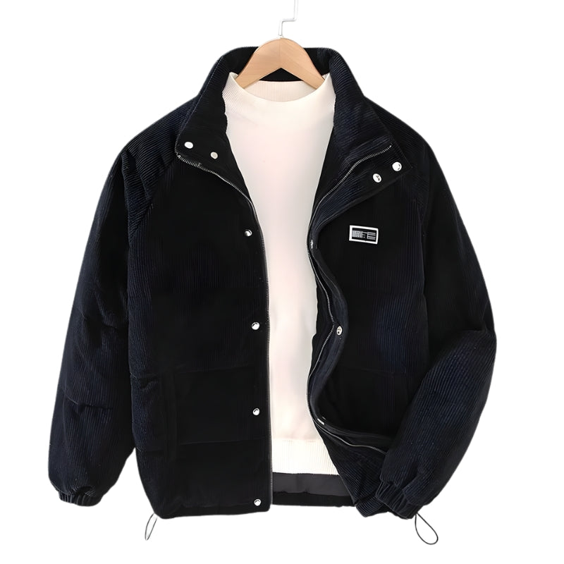 Heren Corduroy Puffer Jas met Hoge Kraag-Heren > Jassen & Jacks > Winterjassen > Puffer Jassen-Myna Mode-Zwart-S-Myna Mode