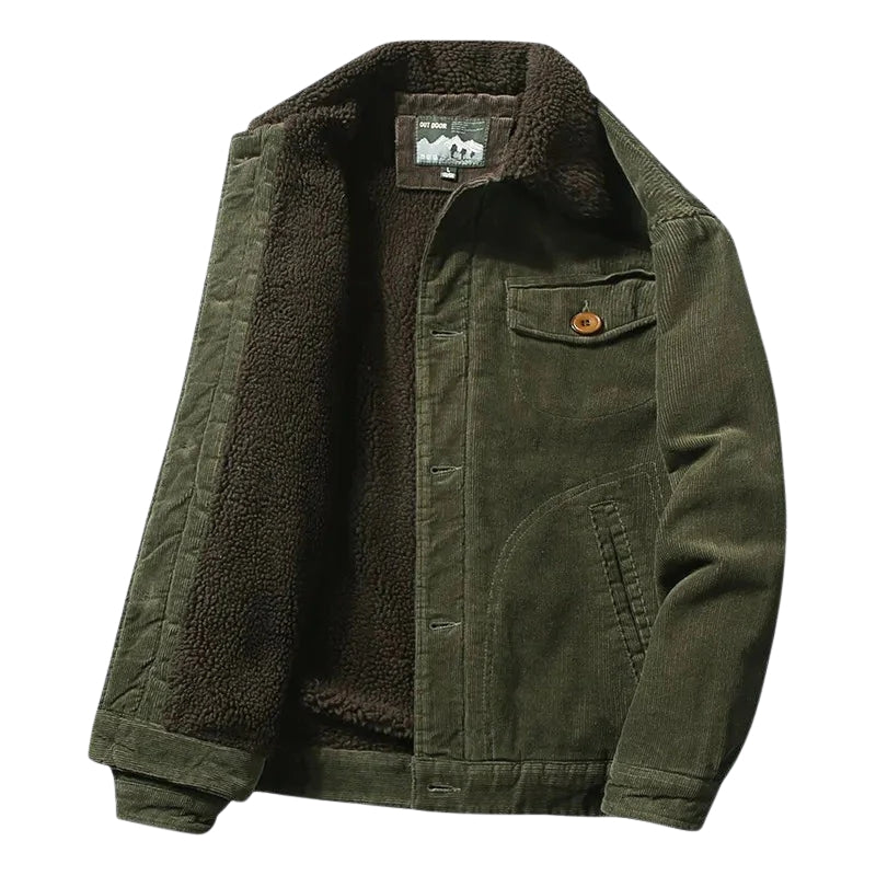 Heren Corduroy Trucker Jack met Sherpa Voering-Herenkleding > Jassen > Trucker Jacks-Myna Mode-Legergroen-M-Myna Mode