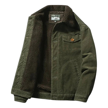 Heren Corduroy Trucker Jack met Sherpa Voering-Herenkleding > Jassen > Trucker Jacks-Myna Mode-Legergroen-M-Myna Mode