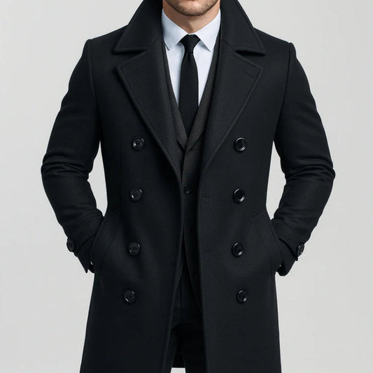 Heren Formele Lange Jas met Dubbele Knoopsluiting-Herenkleding > Jassen > Lange Jassen > Formele Jassen-Myna Mode-Zwart-S-Myna Mode
