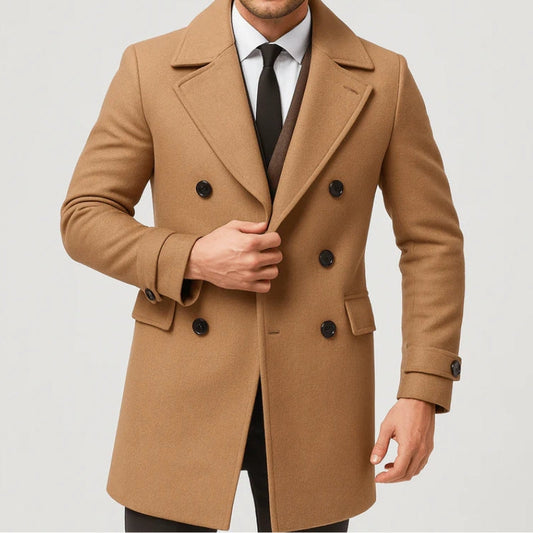 Heren Formele Lange Jas met Dubbele Knoopsluiting-Herenkleding > Jassen > Lange Jassen > Formele Jassen-Myna Mode-Khaki-S-Myna Mode