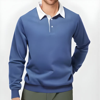 Heren Rugby Shirt met Lange Mouwen en Contrasterende Kraag
