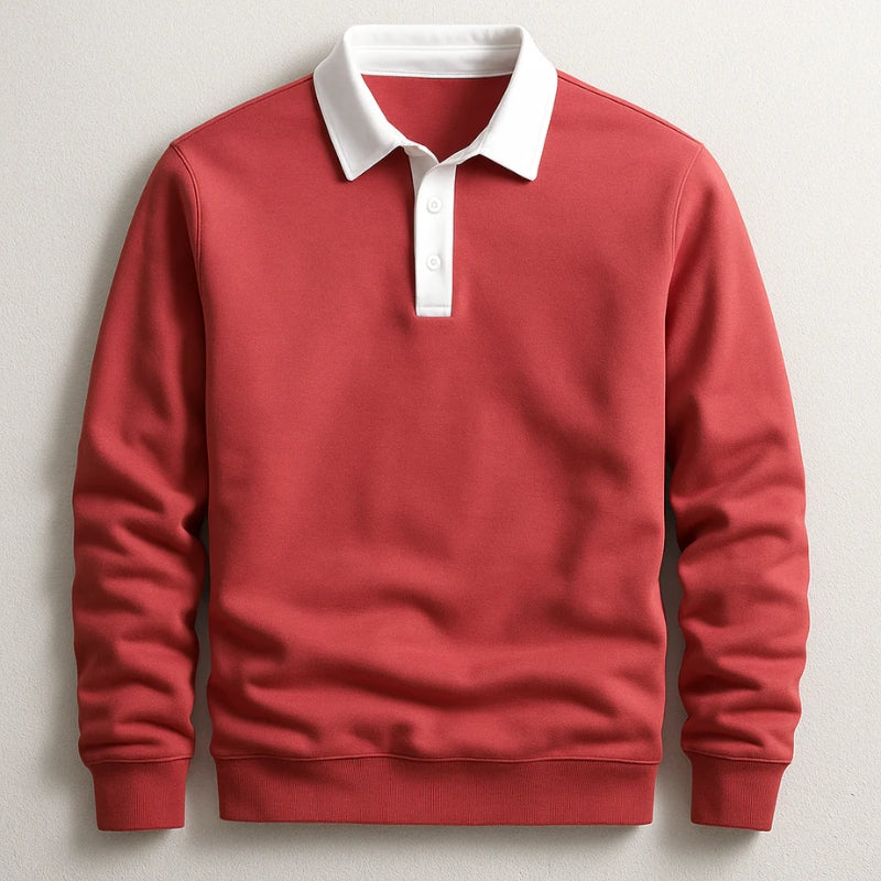 Heren Rugby Shirt met Lange Mouwen en Contrasterende Kraag