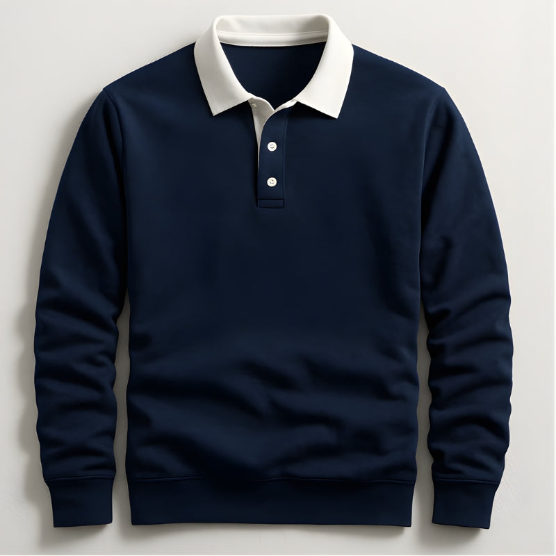 Heren Rugby Shirt met Lange Mouwen en Contrasterende Kraag