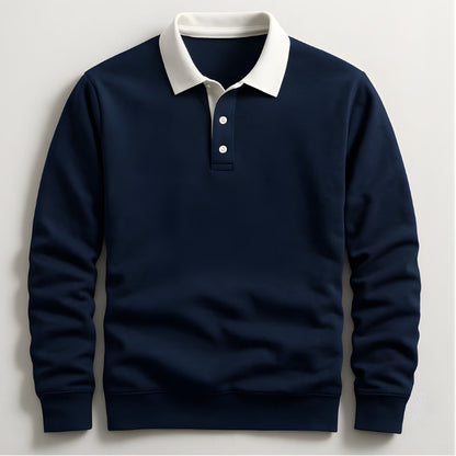Heren Rugby Shirt met Lange Mouwen en Contrasterende Kraag