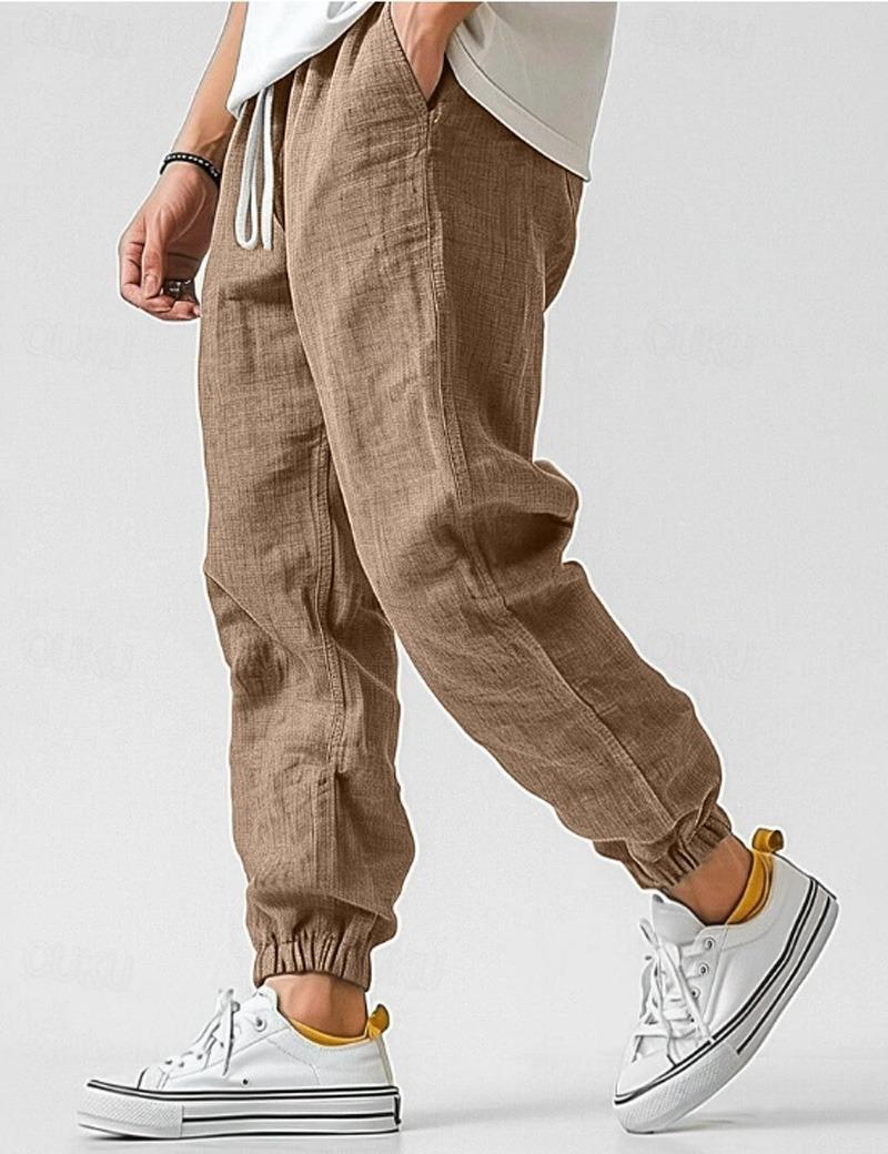 Heren Linnen Broek | Casual Jogger-Kleding – Heren – Broeken – Casual linnen broek-Myna Mode-Kaki-S-Myna Mode