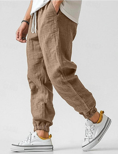 Heren Linnen Broek | Casual Jogger-Kleding – Heren – Broeken – Casual linnen broek-Myna Mode-Kaki-S-Myna Mode