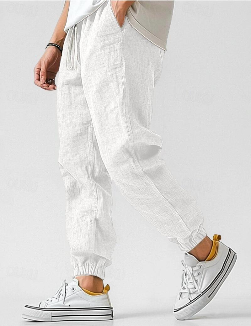 Heren Linnen Broek | Casual Jogger-Kleding – Heren – Broeken – Casual linnen broek-Myna Mode-Wit-S-Myna Mode