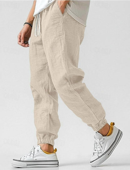 Heren Linnen Broek | Casual Jogger-Kleding – Heren – Broeken – Casual linnen broek-Myna Mode-Beige-S-Myna Mode