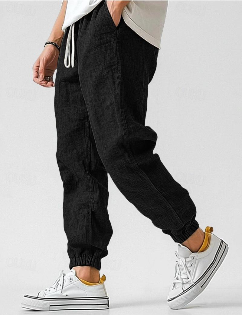 Heren Linnen Broek | Casual Jogger-Kleding – Heren – Broeken – Casual linnen broek-Myna Mode-Zwart-S-Myna Mode