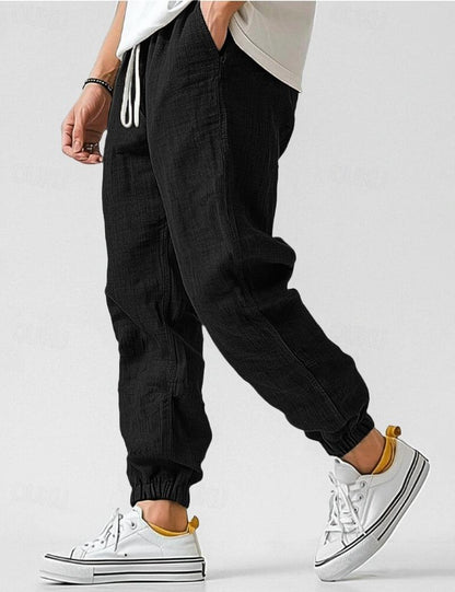 Heren Linnen Broek | Casual Jogger-Kleding – Heren – Broeken – Casual linnen broek-Myna Mode-Zwart-S-Myna Mode