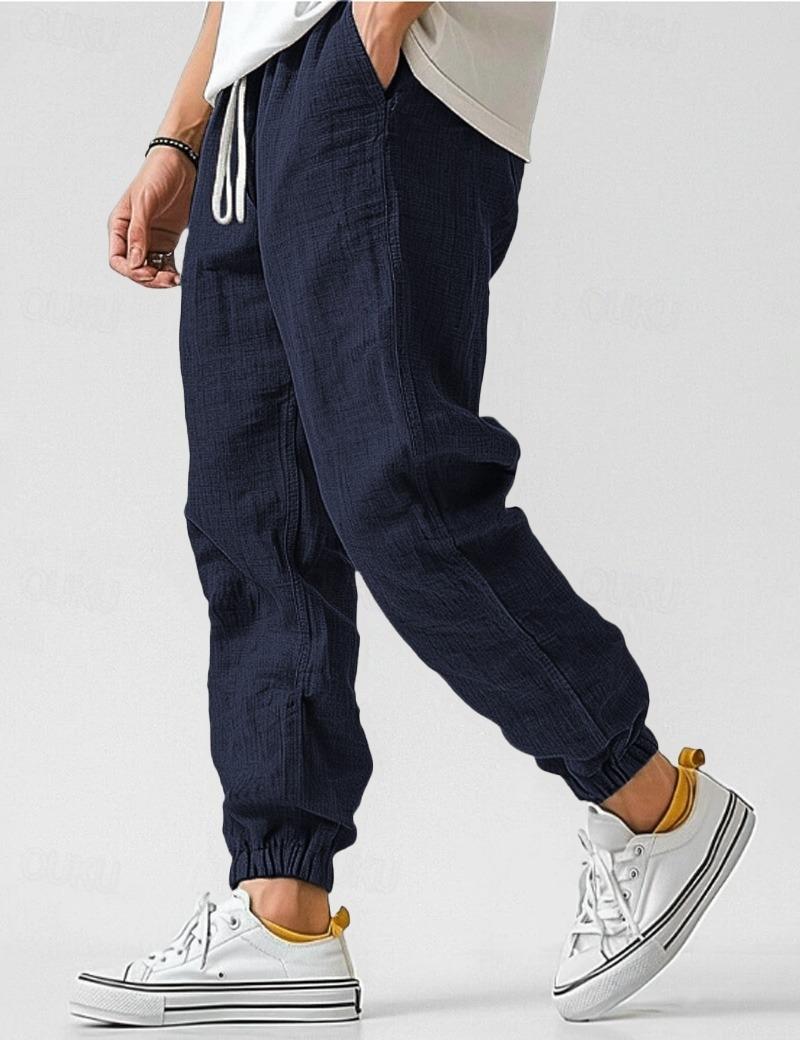 Heren Linnen Broek | Casual Jogger-Kleding – Heren – Broeken – Casual linnen broek-Myna Mode-Marineblauw-S-Myna Mode