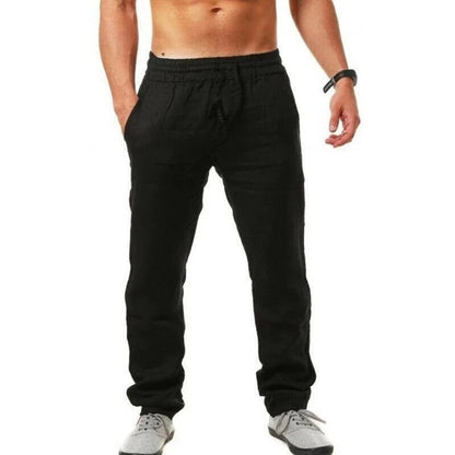 Heren Linnen Broek – Lichtgewicht Casual Broek met Trekkoord-Herenkleding – Broeken – Linnen broeken-Myna Mode-Zwart-S-Myna Mode