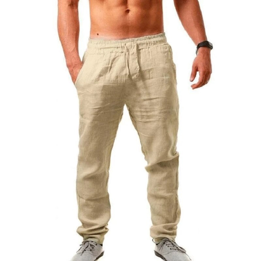 Heren Linnen Broek – Lichtgewicht Casual Broek met Trekkoord-Herenkleding – Broeken – Linnen broeken-Myna Mode-Donker kaki-S-Myna Mode