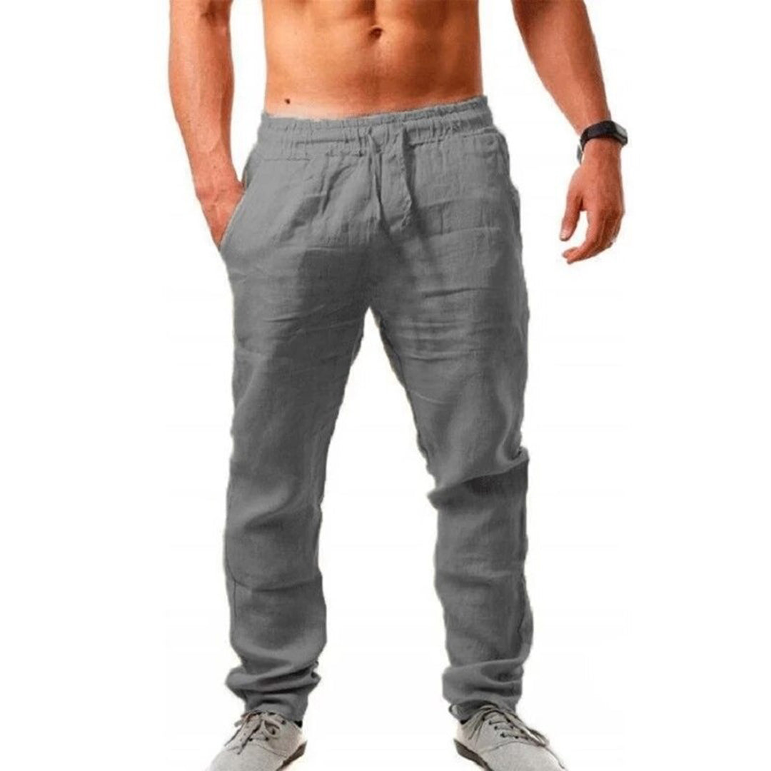 Heren Linnen Broek – Lichtgewicht Casual Broek met Trekkoord-Herenkleding – Broeken – Linnen broeken-Myna Mode-Grijs-S-Myna Mode