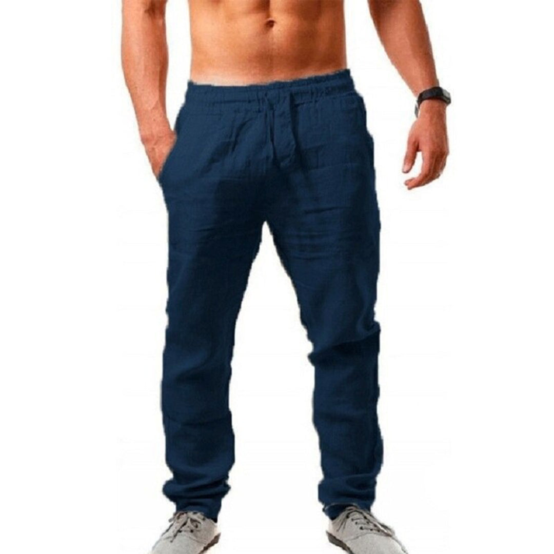 Heren Linnen Broek – Lichtgewicht Casual Broek met Trekkoord-Herenkleding – Broeken – Linnen broeken-Myna Mode-Marineblauw-S-Myna Mode