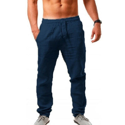 Heren Linnen Broek – Lichtgewicht Casual Broek met Trekkoord-Herenkleding – Broeken – Linnen broeken-Myna Mode-Marineblauw-S-Myna Mode